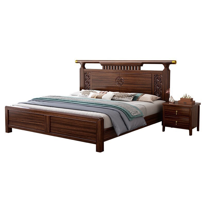 新中式乌金木实木大床主卧2米1.8m双人床现代简约轻奢婚床