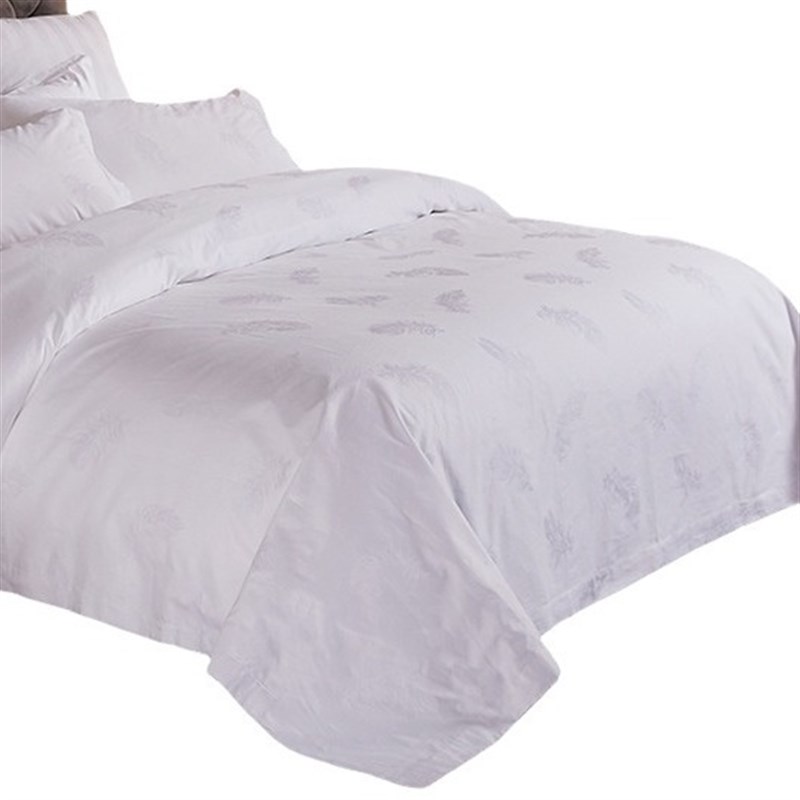 星级酒店提花套件水波纹羽毛花大凤尾提花被套纯白床单酒店布草