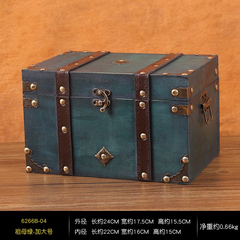 新款仿古木盒带锁木质收纳盒海盗藏宝盒密码锁百宝箱影视拍摄道具