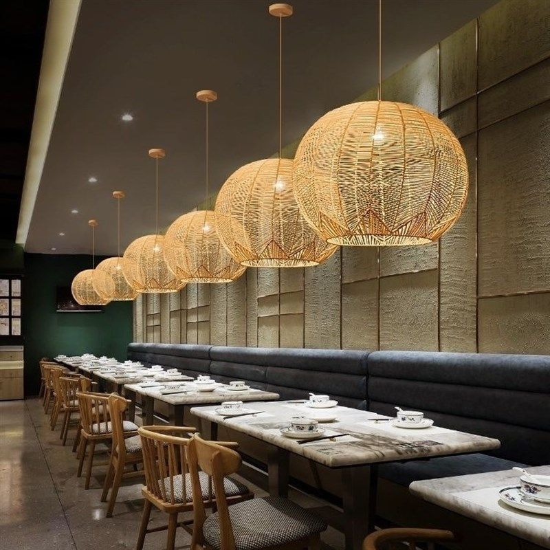 藤编吊灯日式民宿客厅餐厅卧室阳台灯笼东南亚麻绳田园藤艺吊灯具