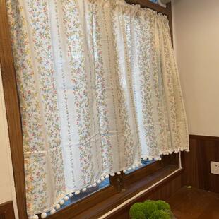 复古毛球窗帘田园风小碎花美式 15N法式 半帘半遮光唯美公主风卧室