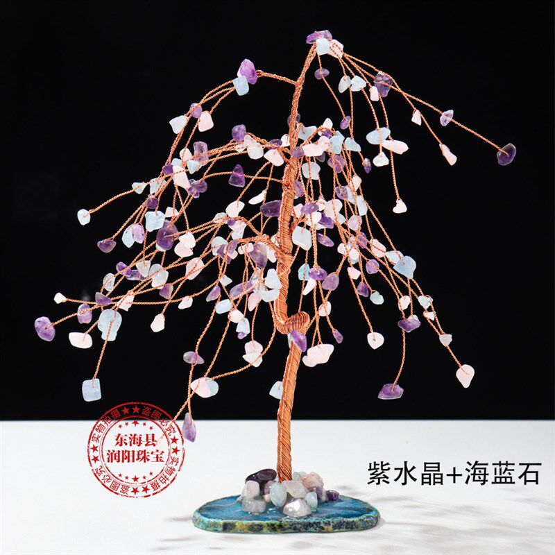 天然东海玛瑙底片水晶树打磨抛光碎石柳树花树手工缠绕树枝