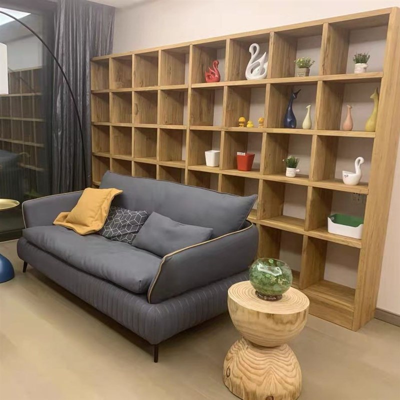 老榆木原木书柜满墙格子置物架隔断整墙落地办公室实木榆木书架