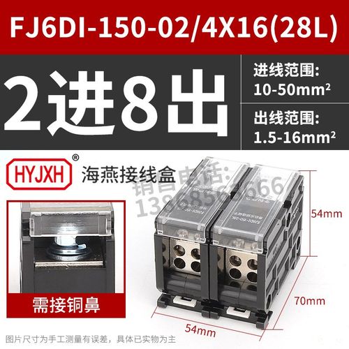 海燕FJ6DI-150-02/4X16(28L)二进八接线端子150A导轨式分线器盒