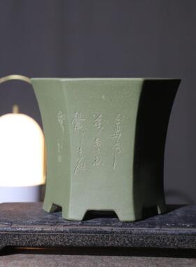 紫砂花盆六方形六角形绿泥盆景盆泥绘苏玲兰盆名家盆玉兰花盆春兰