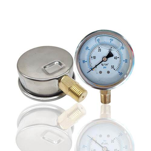 径向不锈钢耐震压力表304立装液压注油加液YBN63 50KG 700PSI 1/4