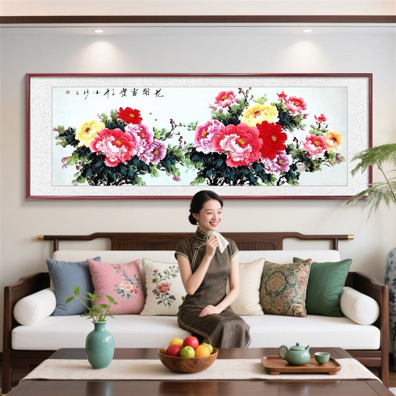 花开富贵牡丹图挂画新中式沙发背景墙装饰画纯手绘水墨花鸟国画