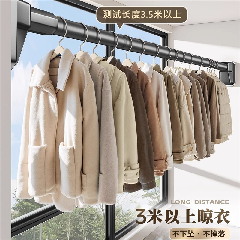 免打孔不锈钢伸缩杆晾衣杆免钉衣架浴帘杆子窗帘挂杆门帘衣柜撑杆