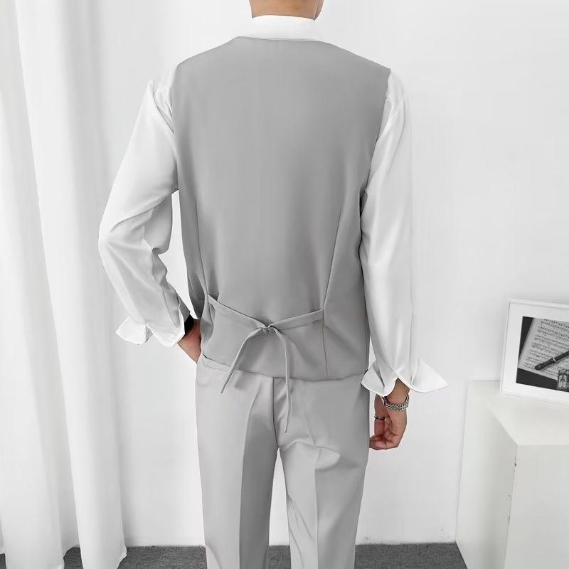黑色马甲酒红衬衫两件套装男新郎结婚订婚礼服背心西服马夹男衬衣