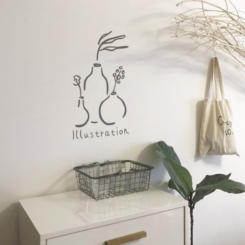 复古抽象画花瓶墙贴纸拍照道具装饰沙发卧室床头书房间背景布置