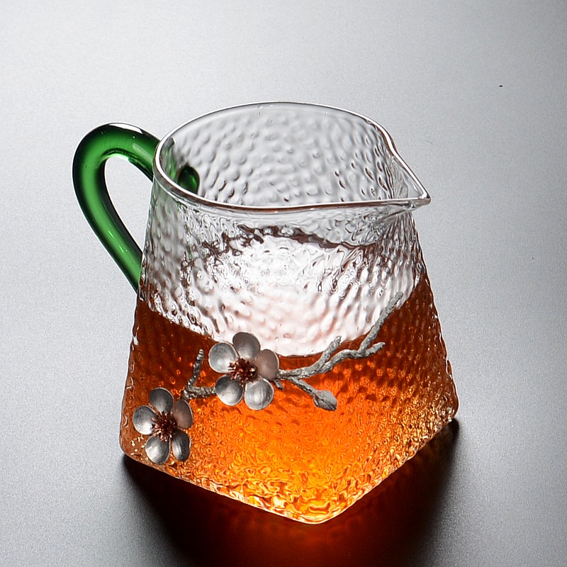 锤目纹玻璃公道杯耐热加厚锡制梅花茶漏套装分茶器个性龙图茶具