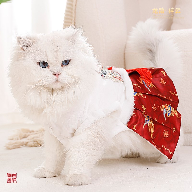 宠物公主裙猫咪狗狗马面裙布偶蓝猫小狗过年喜庆唐装冬季新年衣服