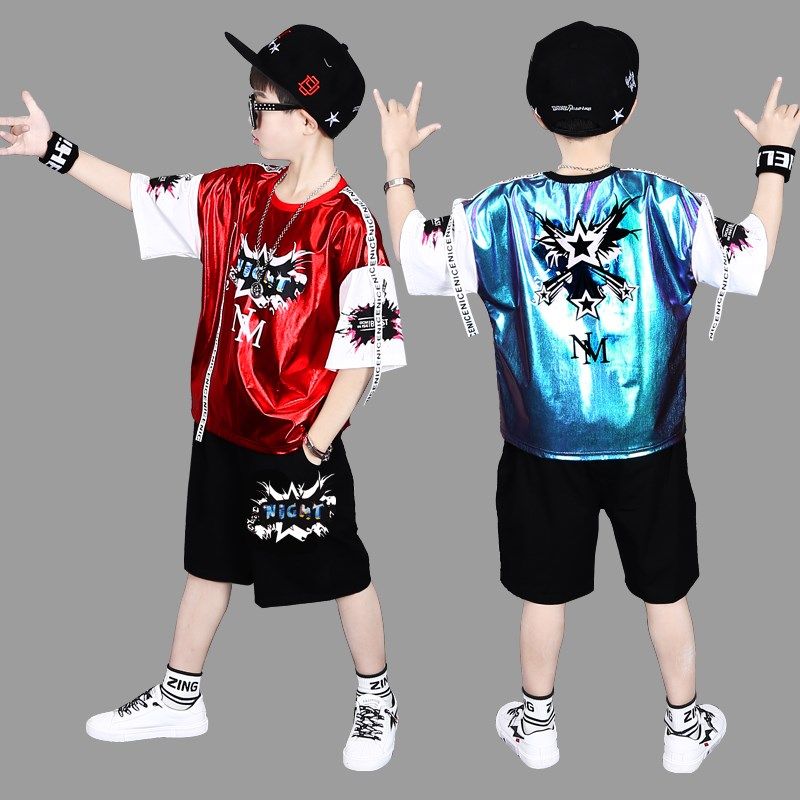 六一儿童演出服幼儿园中大班亮片爵士舞架子鼓表演服男孩夏季套装