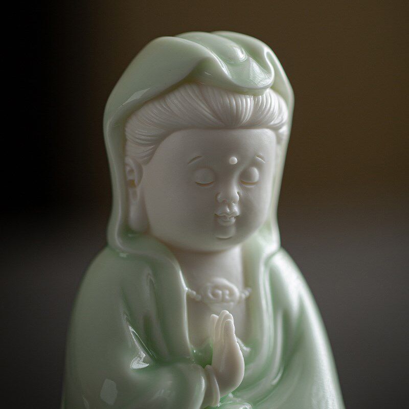 久造陶瓷自在观音佛像摆件家居客厅可爱工艺品摆设汽车中控装饰品