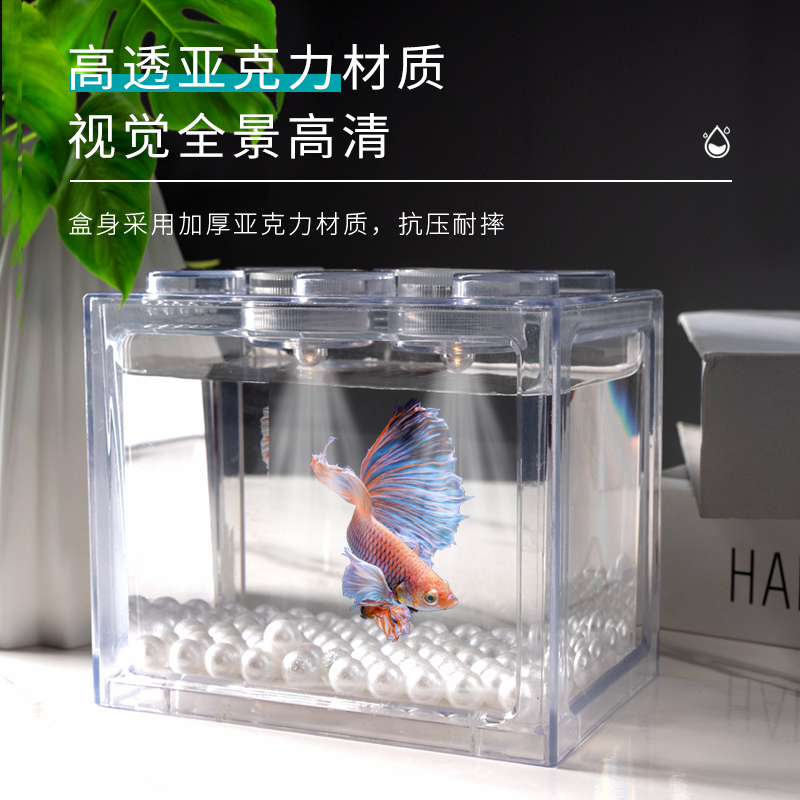 泰国斗鱼缸透明压克力积木隔离盒小型观赏专用桌面造景鱼缸排缸