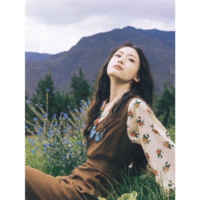 栗子中古风田园风 文艺森系碎花 复古油画连衣裙女西藏服藏裙