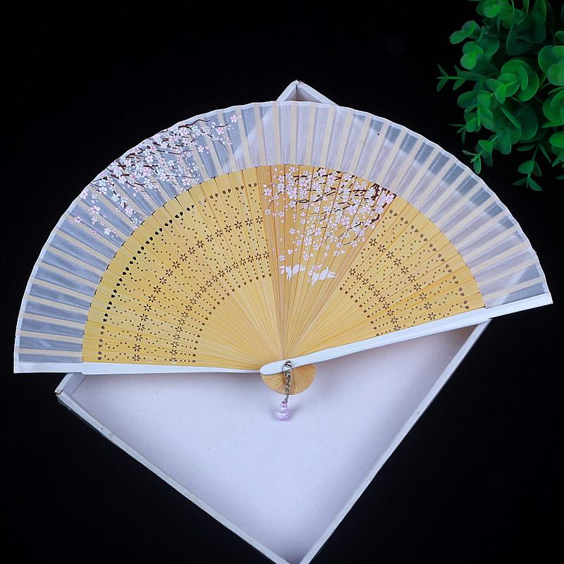 中国风小折叠扇子汉服随身女式古风折扇洒金扇面丝绸竹扇镂空日式