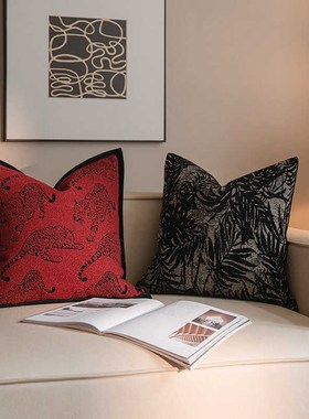 LING复古红色法式轻奢客厅沙发方形抱枕套名宿样板间靠垫床头靠枕
