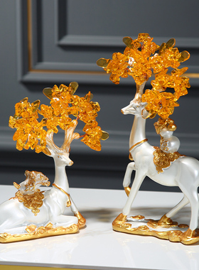 客厅玄关水晶招财鹿发财树家居装饰品乔迁新居礼物电视柜创意摆件