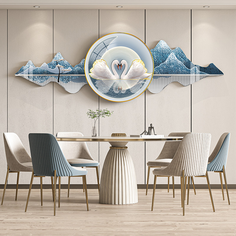 新中式餐厅装饰画 轻奢风格山水挂画 客厅背景墙装饰画 UV精雕晶