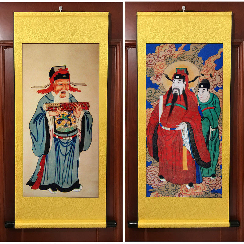 四值功曹神像挂画土地爷画像城隍爷水陆画道场装饰丝绸卷轴画包邮