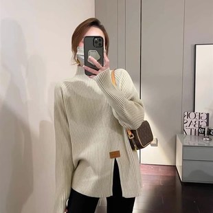 2024新款 内搭上衣 不规则针织衫 女慵懒开叉半高领毛衣冬配大衣