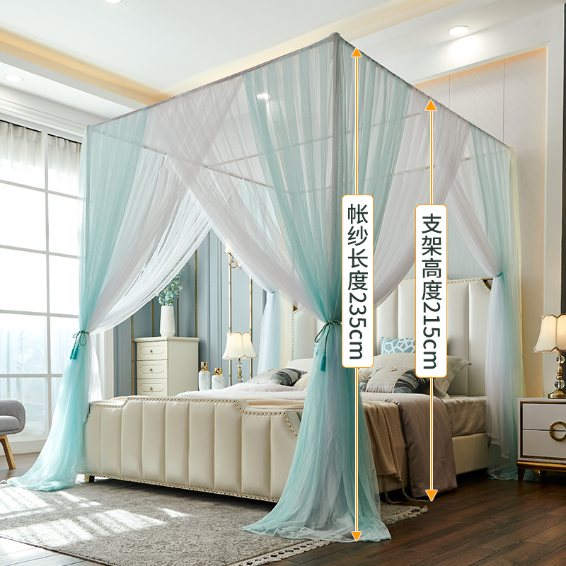 三开门双层色落地蚊帐1.5m公主风1.8m床双人支架家用纹账2米床1.2