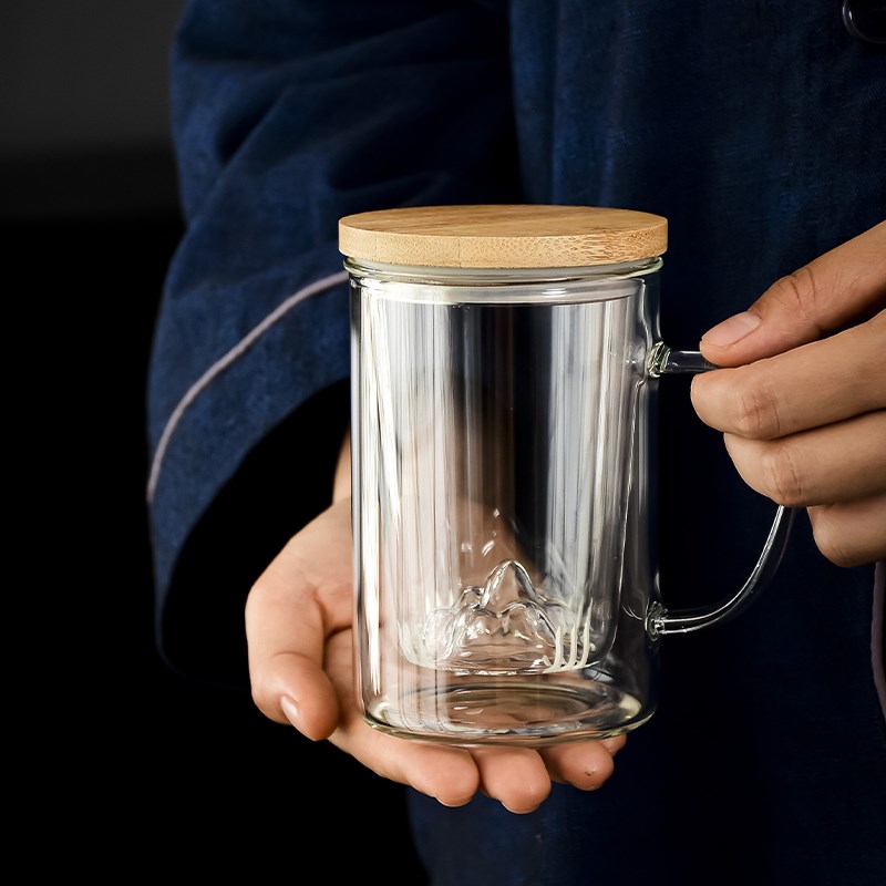 玻璃泡茶杯大容量观山带过滤耐高温办公杯茶水分离带盖耐热水杯子