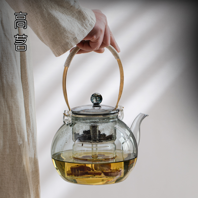日式提梁玻璃壶大容量蒸煮两用蒸汽煮茶器套装家用星空墨色泡茶壶
