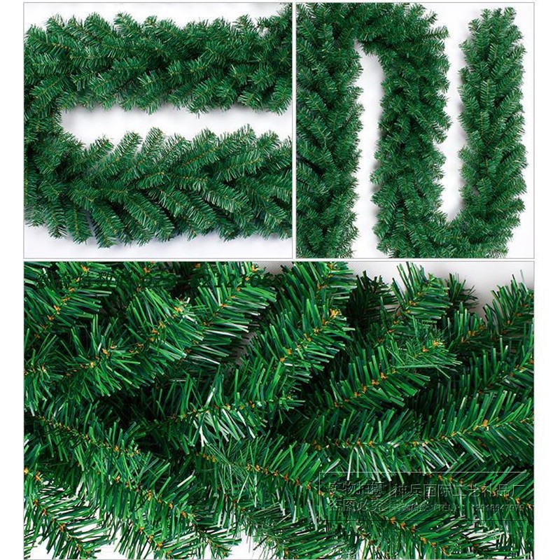 圣诞藤条2.7米加密绿色藤条270cm圣诞树挂枝橱窗廊门装饰花环藤枝
