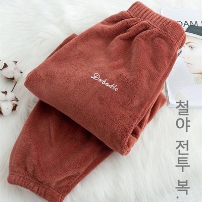 新款暖暖裤子秋冬女珊瑚绒宽松束脚松紧腰居家休闲裤大码外穿睡裤