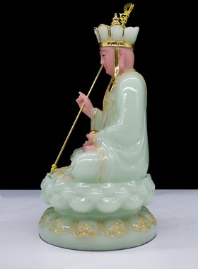 包邮玉石地藏王菩萨佛像家用供奉娑婆三圣摆件九华山地藏菩萨坐像