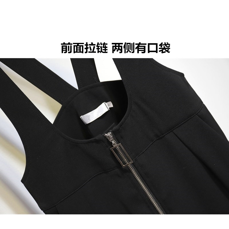 高级感背带裤女春装2023新款显瘦高腰垂感阔腿西装裤黑色连体裤子