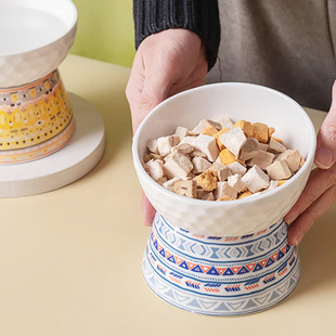 猫碗陶瓷食盆高脚幼猫斜口保护颈椎日式可爱平口猫咪碗猫咪专用