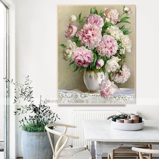 2021牡丹花卉5d点贴钻十字绣现代简约花瓶客厅餐厅 钻石画满钻新款