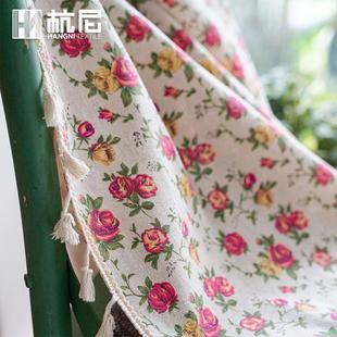 流苏玫瑰印花窗帘 家用成品窗帘布 美式 半遮光遮光跨境窗帘