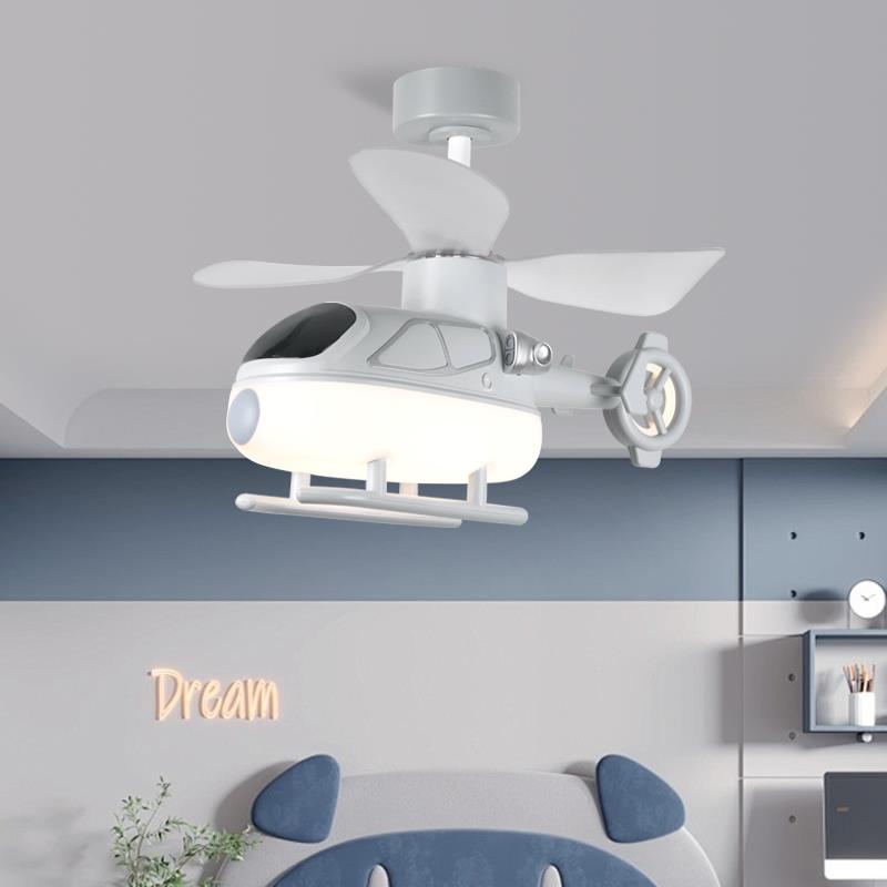 儿童房灯卧室风扇灯创意个性直升机飞机灯简约现代男孩电扇吊灯具