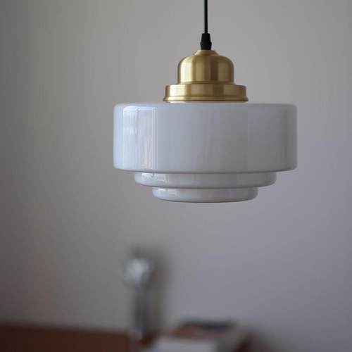 覆古黄铜白玉玻璃吊灯法式中古风咖啡厅吧台卧室床头饭厅简约灯具