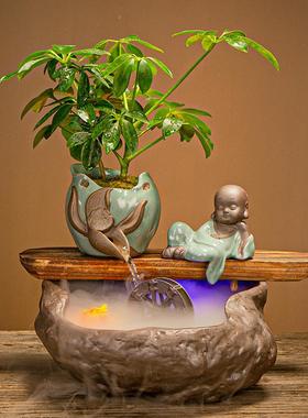 中式流水摆件招财水车家居办公室桌面小型鱼缸装饰开业乔迁礼物