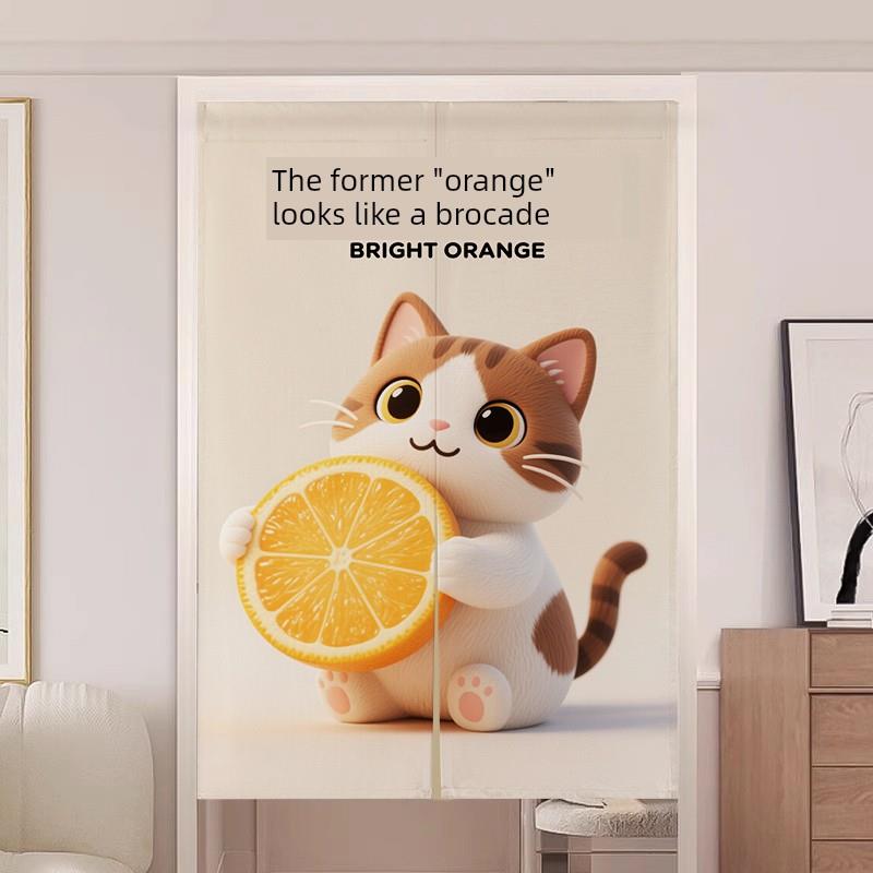 可爱猫咪门帘卧室卫生间厕所隔断帘子厨房免打孔遮挡布帘短帘挂帘