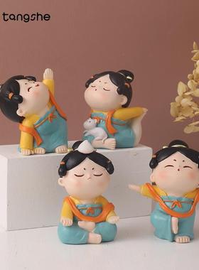 唐仕女摆件可爱少女心唐小圆桌面装饰品创意中式玩偶摆设女生礼物