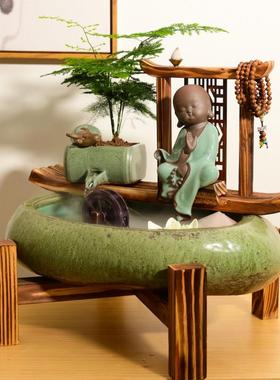 客厅玄关桌面喷泉禅意陶瓷流水摆件办公室招财风水轮乔迁开业礼物