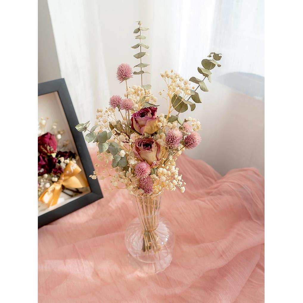 满天星尤加利玫瑰干花花束家居装饰摆件ins网红干花花束摄影道具