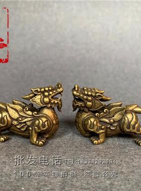 纯铜貔貅摆件一对迷你招财小号貔貅手把件客厅中式装饰金属工艺品