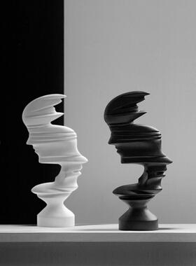 现代简约黑白轻奢售楼部酒店玄关电视柜树脂装饰品抽象人物摆件