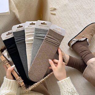 无骨色仿棕色搭配勃肯鞋袜子女秋冬美拉德中筒袜精梳棉月子堆堆袜