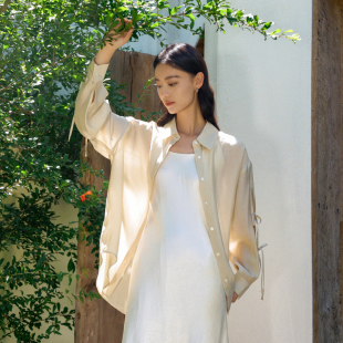 宽松轻薄绑带设计光泽感衬衣AH42CS527 女夏季 AIRIQI长袖 防晒衬衫