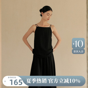 天丝透气无袖 AIRIQI吊带背心夏季 宽松平领黑色背心AY42BX610
