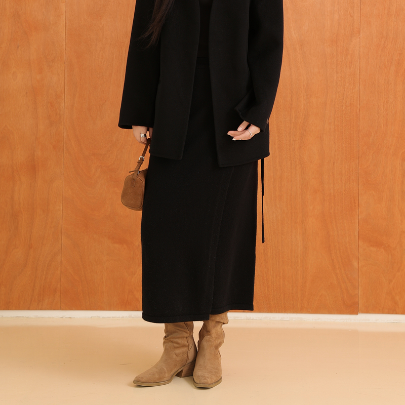 AIRIQI半身裙冬季新款气质高腰通勤显瘦羊毛针织中长裙AX44BQ484