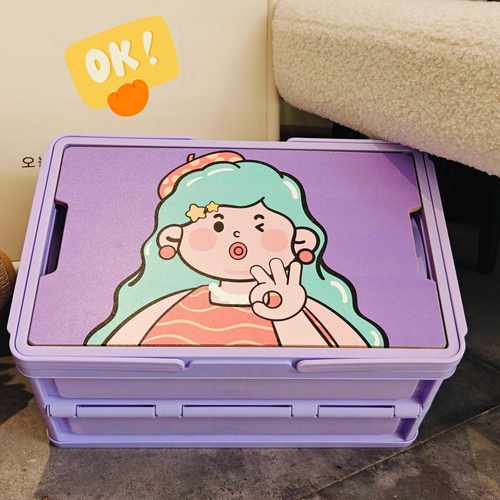 手提收纳箱卡通女孩系列收纳小提篮露营箱折叠礼品箱车载整理箱子